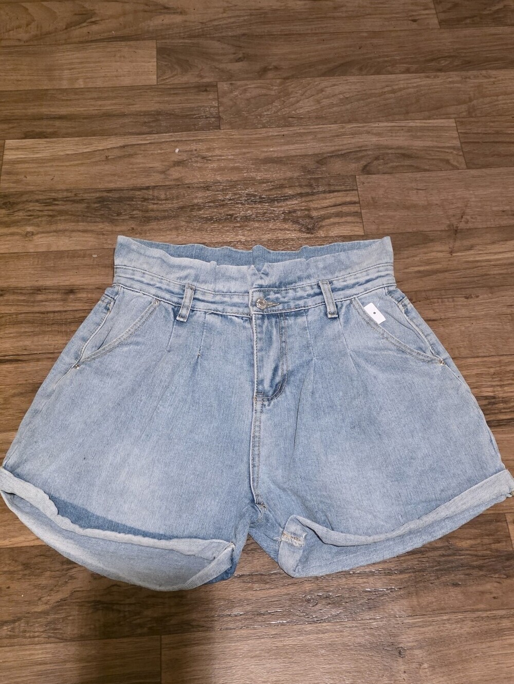 Key Light Wash Denim Paperbag Waist Shorts